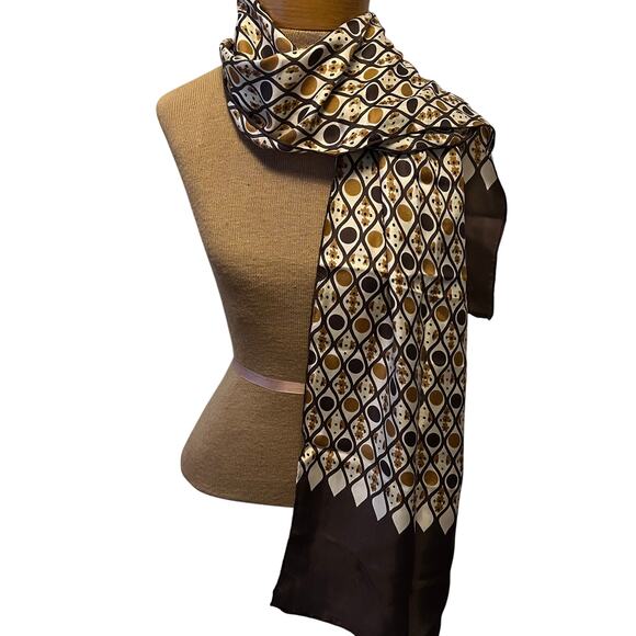 MCM Francesca di Roma silk scarf geometric lattice pattern chocolate brown Italy - Picture 1 of 8